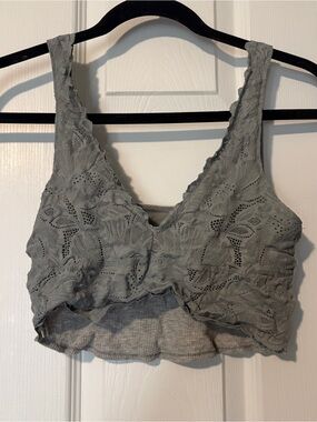 aerie Light Gray Lace Bralette - Soft V-Neck